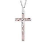 High Polished Pink Enameled Sterling Silver Crucifix