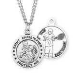 Saint Christopher Round Sterling Silver Tennis Male Athlete Medal