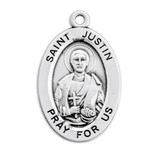 Patron Saint Justin Oval Sterling Silver Medal