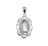 Sterling Silver Miraculous Medal with Cubic Set Zirconia's "CZ's"