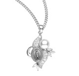 Sterling Silver Miraculous Medal with set Cubic Zirconia "CZ"