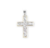 Crystal Cubic Zirconia's "CZ's" Sterling Silver Two Tone Vine Cross