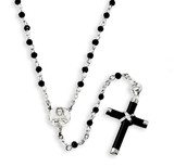 Black and Clear Crystal Bead Sterling Silver Rosary Necklace