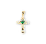 Gold Over Sterling Silver Cross Pendant with Emerald Zircon