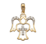 Gold Over Sterling Silver Guardian Angel Pendant with Cross & CZ Accents