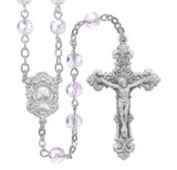 6mm Tin Cut Crystal Aurora Borealis Bead with New England Pewter Crucifix and Center