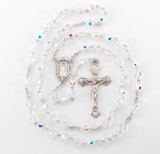 Sterling Silver Rosary Hand Made with finest Austrian Crystal 6mm Aurora Borealis Faceted Round Beads by HMH