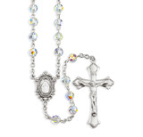 Sterling Silver Rosary Hand Made with finest Austrian Crystal 6mm Aurora Borealis Faceted Round Beads by HMH