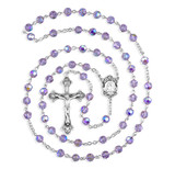Sterling Silver Rosary Hand Made with finest Austrian Crystal 6mm Light Amethyst Faceted Round Beads by HMH