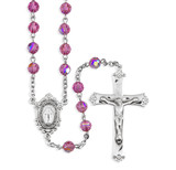 Sterling Silver Rosary Hand Made with finest Austrian Crystal 6mm Pink Faceted Round Beads by HMH