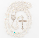 Sterling Silver Rosary Hand Made with finest Austrian Crystal 8mm Aurora Borealis Double Capped Beads by HMH