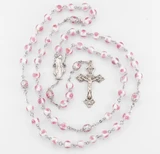 8mm Pink Rose Embedded Glass Beads with Double Capped "Our Father" Beads