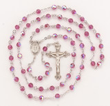 Rosary Sterling Crucifix and Centerpiece Created with finest Austrian Crystal 6mm Faceted Round Fuchsia Beads by HMH