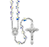 Rosary Sterling Crucifix and Centerpiece Created with finest Austrian Crystal 6mm Butterfly Beads in Aurora Borealis by HMH