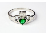 Claddagh Ring - Emerald Glass Accent