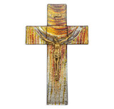 Red and Gold Glass Crucifix, 10"