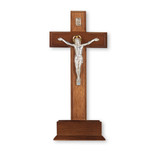 Walnut Wood Standing Crucifix, 10"
