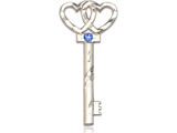 Key w/Double Hearts - Birthstone Pendant