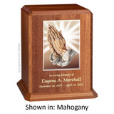 Praying Hands Mahogany Wood Urn 