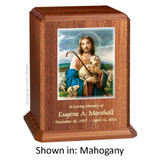 Jesus Shepherd Mahogany Wood Urn 