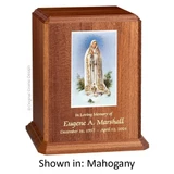 Our Lady of Fatima Mahogany Wood Urn 