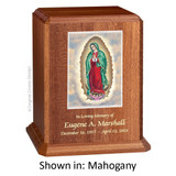 Our Lady of Guadalupe Mahogany Wood Urn 