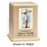Crucifixion Maple Wood Urn 