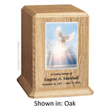 White Dove Oak Wood Urn 
