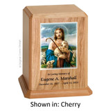 Jesus Shepherd Cherry Wood Urn 