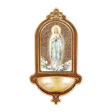 Our Lady of Lourdes Wooden Gold Foil Mosaic Water Font.