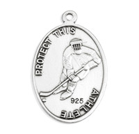 Saint Christopher Oval Sterling Silver Hockey Male Athlete Medal