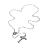 White Imitation Mother of Pearl New England Pewter Rosary