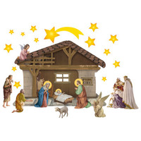 Vinyl Window Cling Set with Manger Nativity Scene