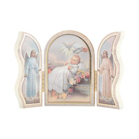 Baptism Standing Natural Wood Triptych