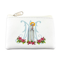 Our Lady of Fatima White Leatherette Rosary Pouch