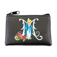 Our Lady of Grace Black Leatherette Rosary Pouch