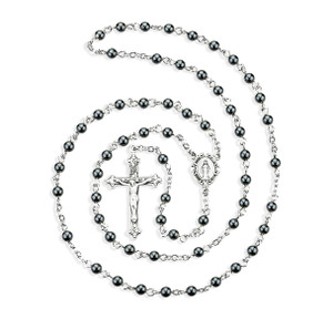 Genuine Hematite Rosary Sterling Crucifix and Centerpiece Genuine Hematite Rosary Sterling Crucifix and Centerpiece
