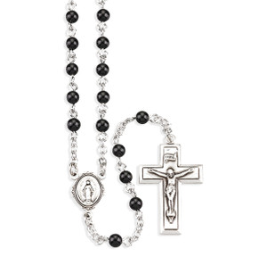 Genuine Onyx Rosary Sterling Crucifix and Centerpiece Genuine Onyx Rosary Sterling Crucifix and Centerpiece