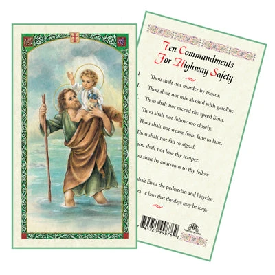 St. Christopher / 10 Commandments For Highway Safety Laminated Prayer Cards