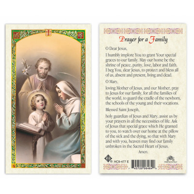 Holy Family - Prayer For A Family Laminated Prayer Cards