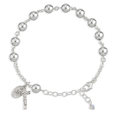 High Polished Round Sterling Silver Rosary Bracelet