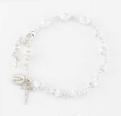 Bicone Corrugated Sterling Silver Rosary Bracelet