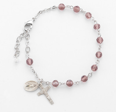 Light Amethyst Round Faceted Crystal Rosary Bracelet