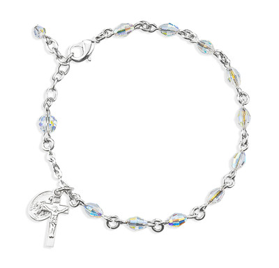 Rosary Bracelet Created with 4mm x 6mm Aurora Borealis Finest Austrian Crystal Helix Beads by HMH