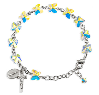 Rosary Bracelet Created with 8mm Aurora Borealis Finest Austrian Crystal Butterfly Beads by HMH