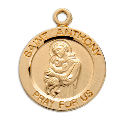 Patron Saint Anthony Round Gold Over Sterling Silver Medal