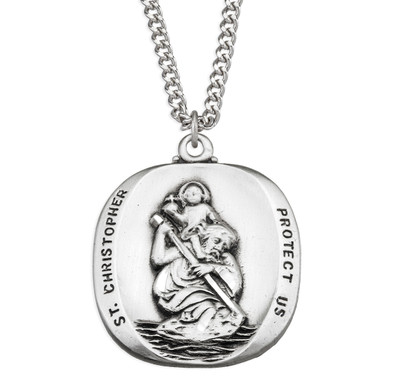 Saint Christopher Rounded Edge Sterling Silver Medal