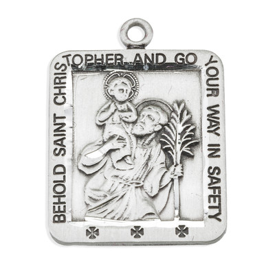 Saint Christopher Square Sterling Silver Medal