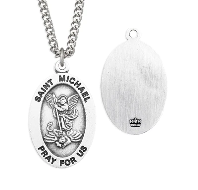 Saint Michael Archangel Oval Sterling Silver Medal