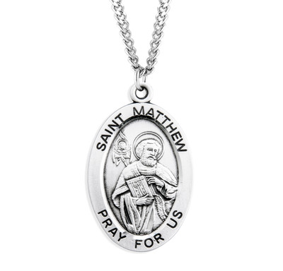 Patron Saint Matthew Oval Sterling Silver Medal